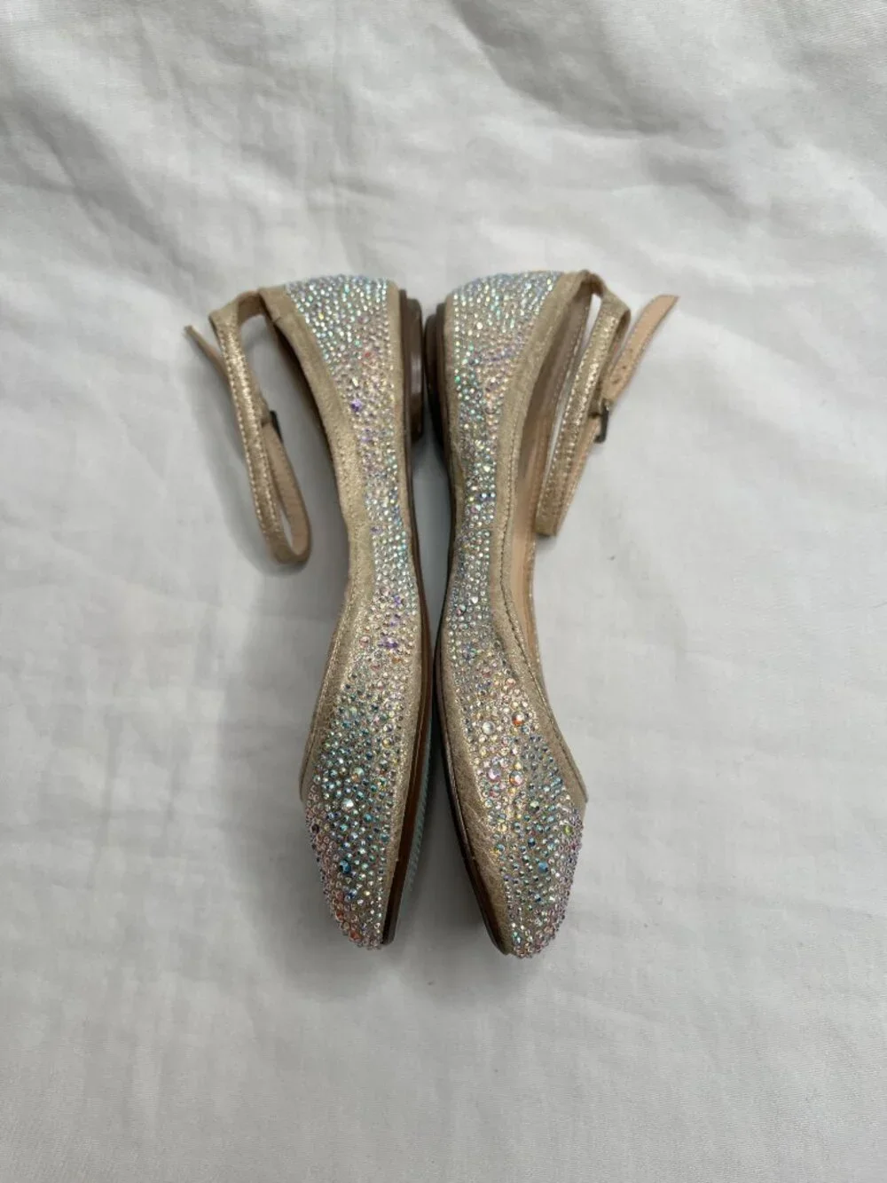 Betsey Johnson Joy Gold Rhinestone Flats Ankle Strap girls Size 5